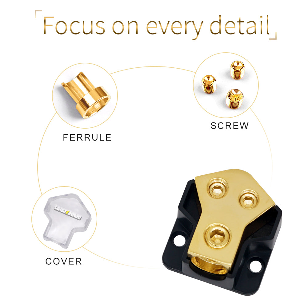 Power Distribution Block Car Audio 2-Way Power Distribution Block For Car Audio - 0/2/4 Gauge Input, 4/8/10 Gauge Output, Gold-Plated Copper Copper Power Block - View #12