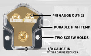 LEIGESAUDIO 0/2/4 Gauge in 4/8/10 Gauge Out 2 Way Amp Copper Power Distribution Block for Car Audio Splitter